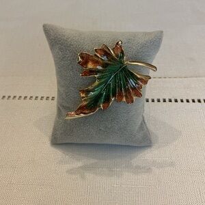 Monet Vintage Enameled Gold Tone Leaf Brooch